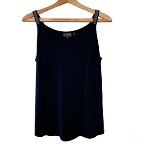 Crosby Modal Silver Beaded Strap Scoop Neck Tank Top in black. Women’s Medium